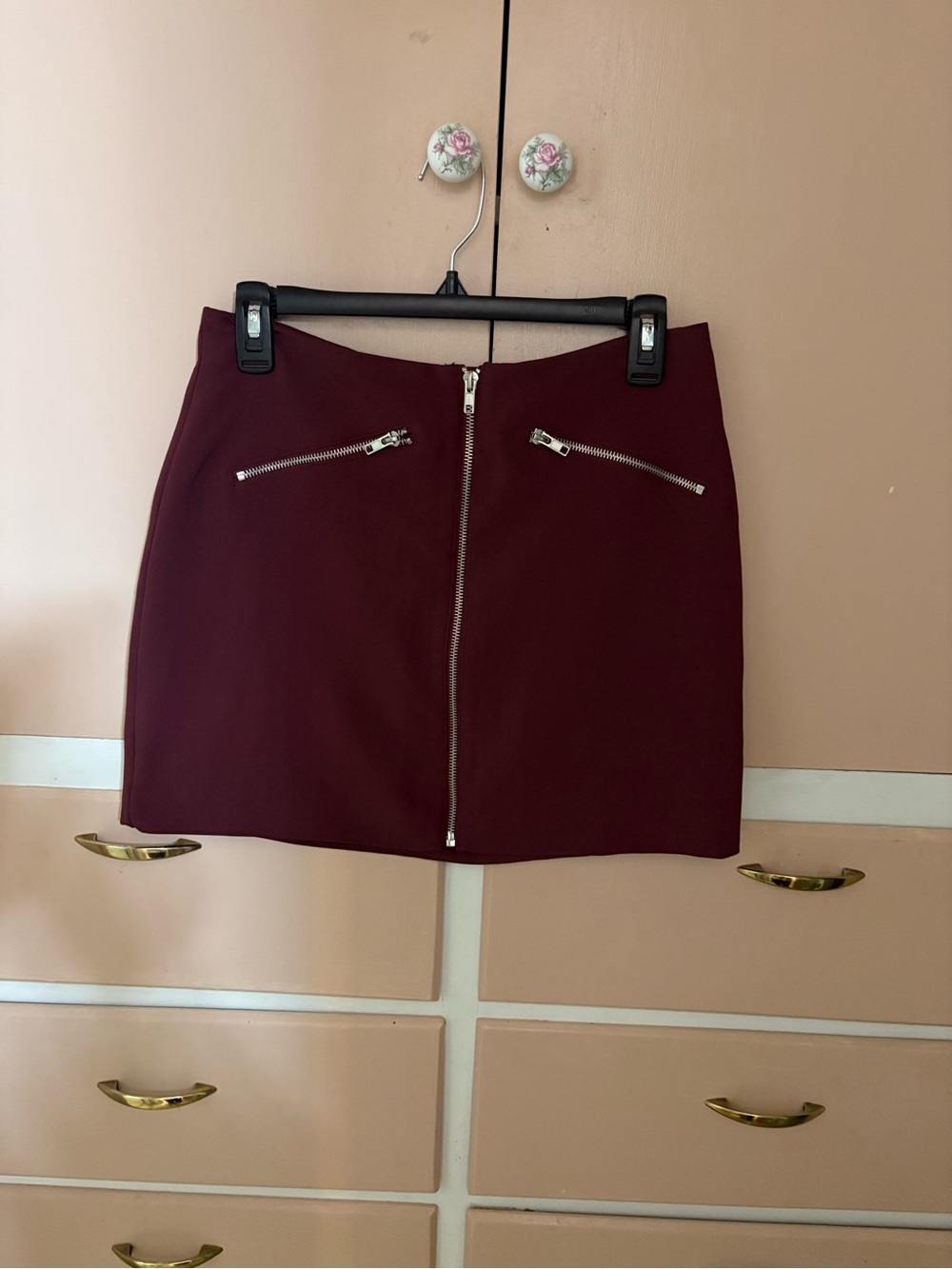 Forever 21 Burgundy Front-Zip Mini Skirt